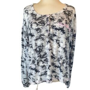 Hurley Henley style shirt 3 button long sleeve shirt length tie dye look Sz M